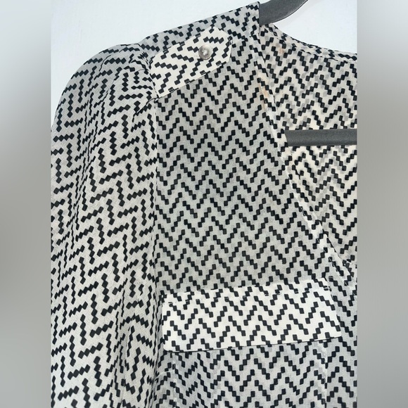 Candie's Chevron Print Sheer Long Sleeve Blouse - Black & White - Junior Medium - Picture 2 of 5